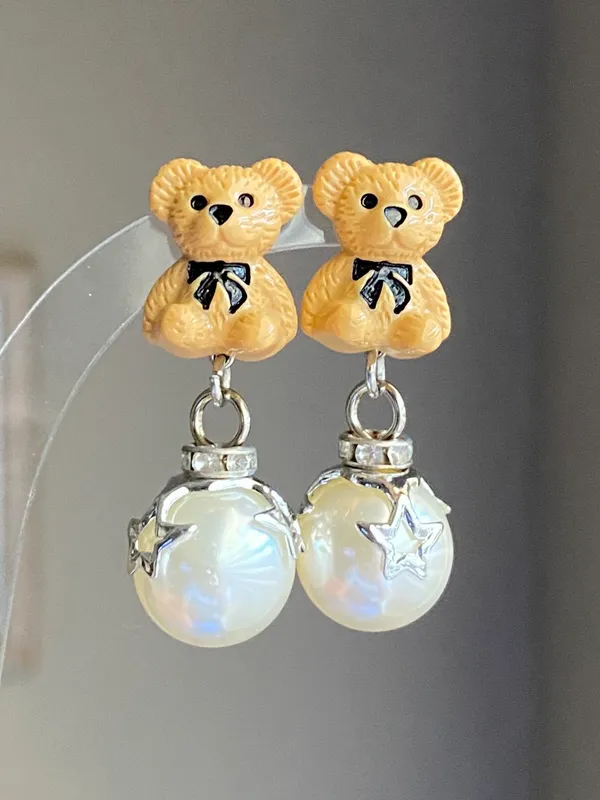 Handmade Kawaii teddy bear y2k fairy 2WAY studs & dangle earrings🧸🌟 - Image 7