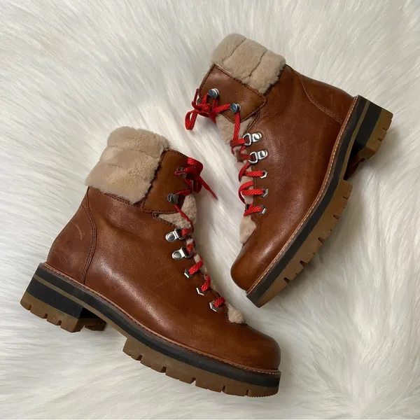 Clarks Orianna Hiker Boots Brown Leather Fur Trim Women’s size 7 - Image 10