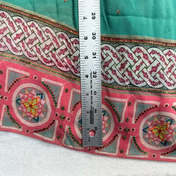 Anthropologie Tanvi Kedia Dress Bohemian Tassel Tie Rayon Green Floral Print S‎ - Image 3