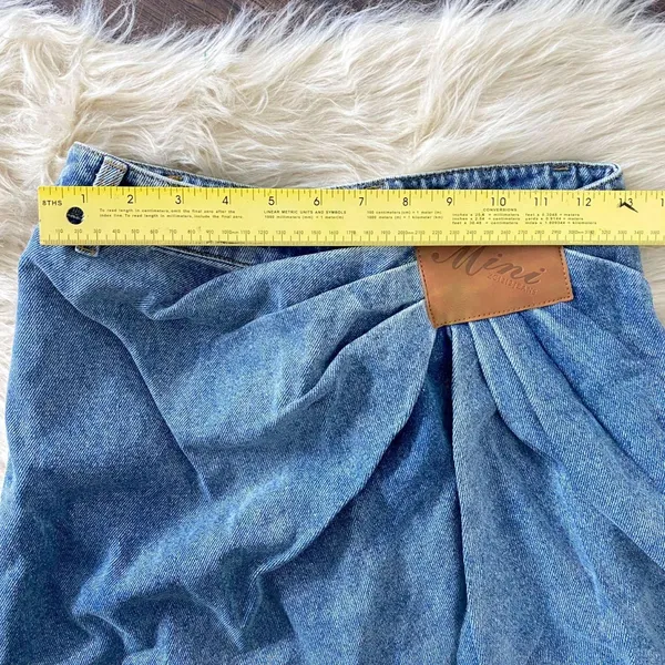 NWT Commense Asymmetric Pleated Denim Mini Skirt S - Image 6