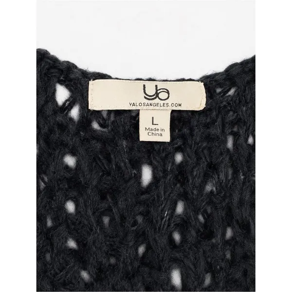 YA Los Angeles Black Shaggy Open Knit Sweater Tunic Top/Dress Boho Festival Goth Grunge Sz L - Image 5