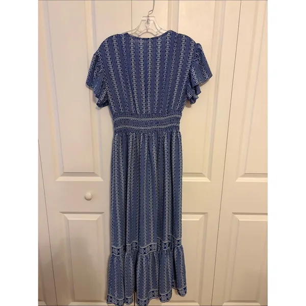 Max Studio London Blue Patterned Maxi Dress Size XS - Image 3