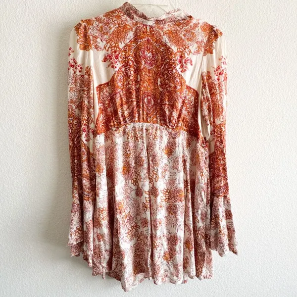 FREE PEOPLE Lady Luck Bell Sleeve Print Tunic or Mini Dress In Ivory Size XS - Image 3