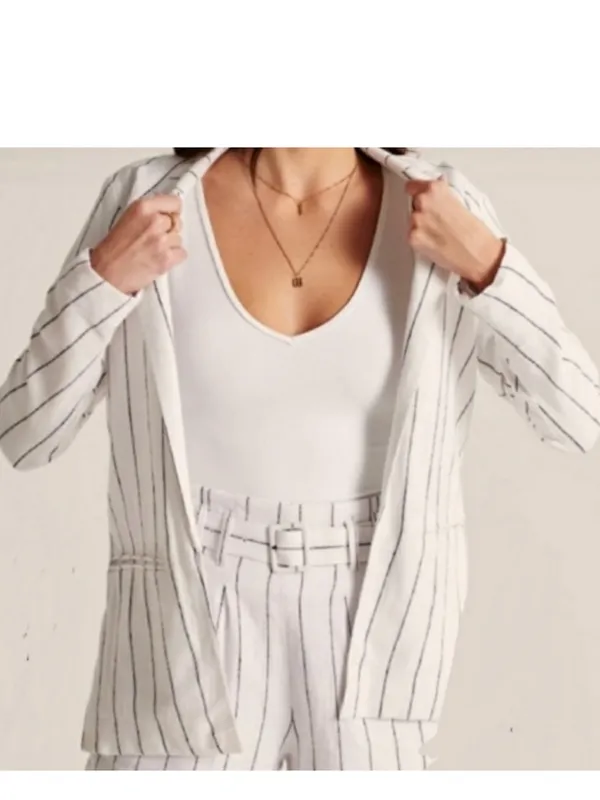 New Abercrombie & Fitch Linen blend Striped Blazer small white black pinstripe - Image 3