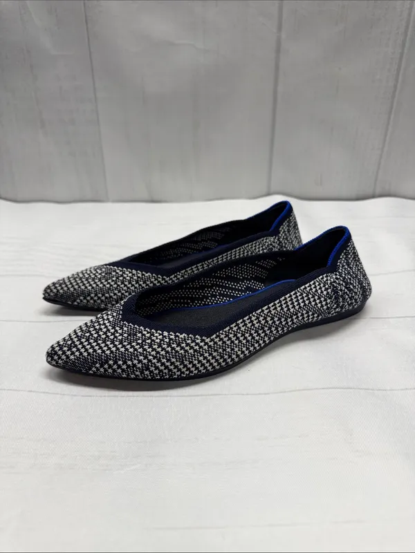 Rothy's Navy and White Houndstooth The Point Knit Ballet Flats - Image 2