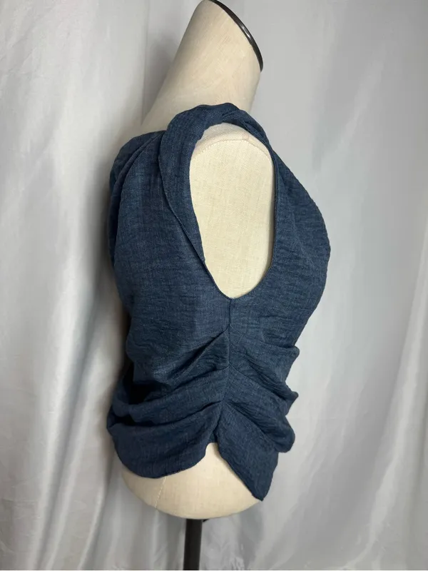Women's Navy Blue Asymmetric Draped blouse with palazzo pant -2 piece set NWOT - Image 7