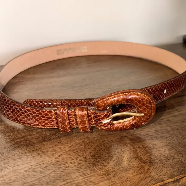 Genuine‎ Snake Skin Belt Womens M/L Brown Cognac Exotic Leather Western Boho Y2K - Image 3
