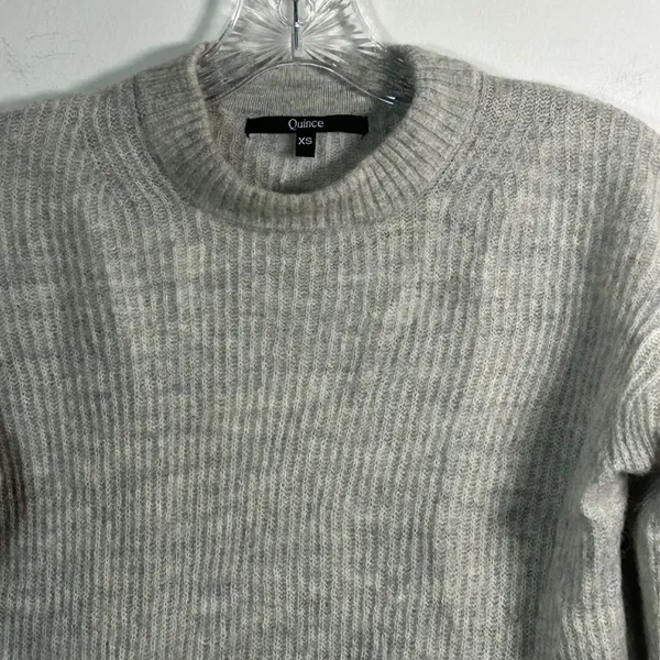 Quince Ribbed Alpaca Wool Blend Crewneck Sweater Heather‎ Gray XS - Image 3