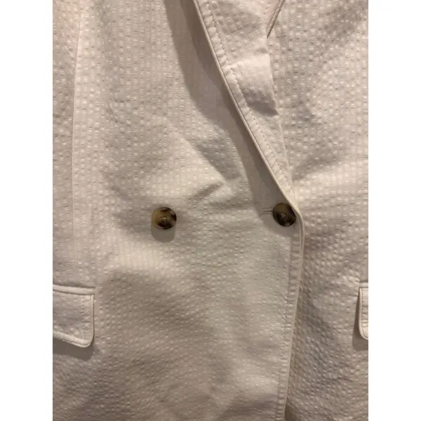 Banana Republic Womens White Seersucker Double‎ Breasted Blazer Jacket Size 14 - Image 3