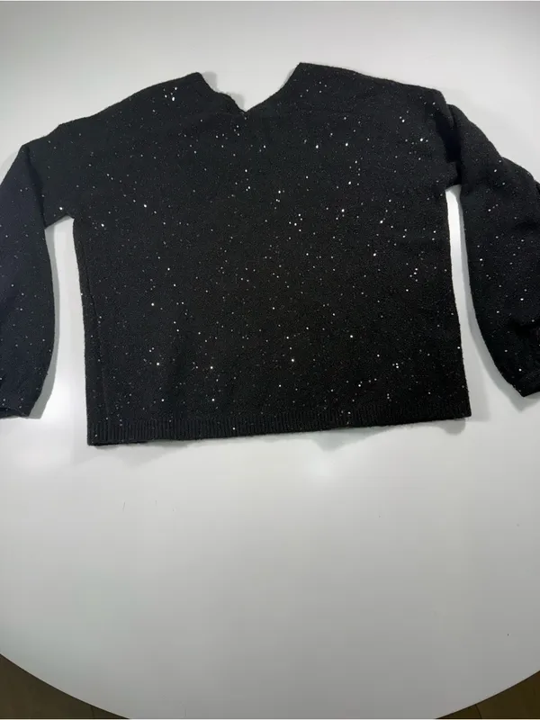 LOFT Black V-Neck Sparkle Knit Sweater - Image 7