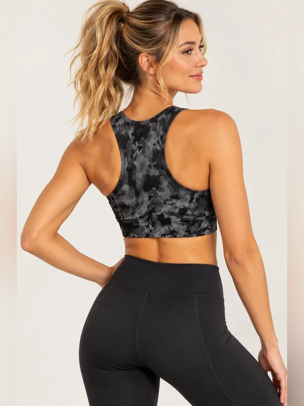 Mono B Metallic Camo Holographic Foil Black Sports Bra - Image 2