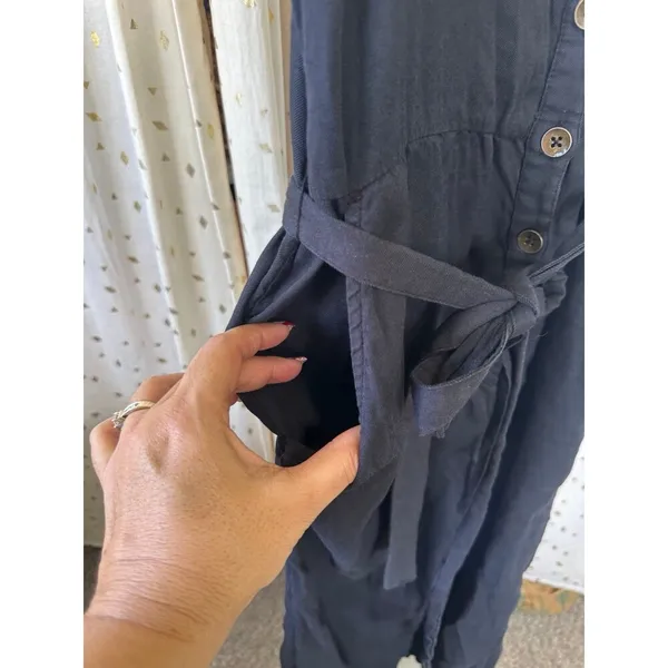 Billabong Ruffled Square Neckline Button Front Self Tie Belt Pockets Jumpsuit M - Image 6
