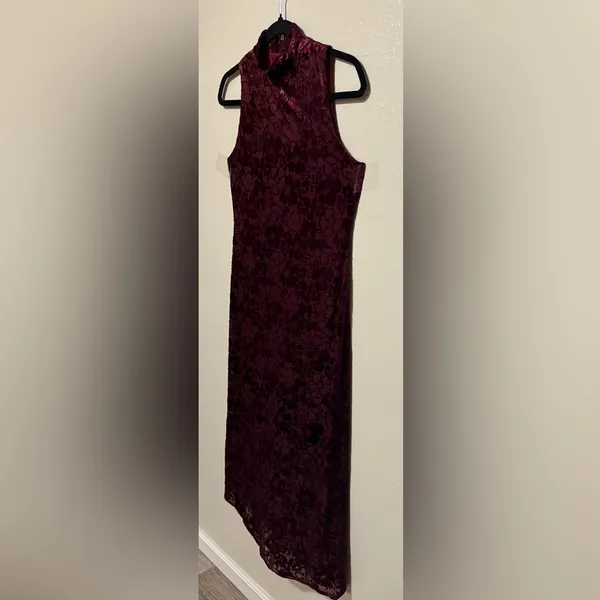 Vintage Carole Little Burgundy Velvet Burnout Maxi Dress | Y2K Sleeveless | 6 - Image 3