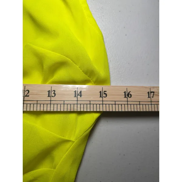 Bebe Neon Yellow Draped Bodycon Shift Dress Large Sleeveless Asymmetric Hem‎ - Image 8