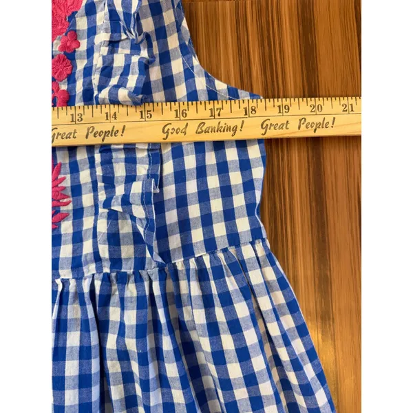 Entro Cottagecore Grandmillennial Blue Gingham Embroidered Ruffle Sleeveless Dress Med - Image 3