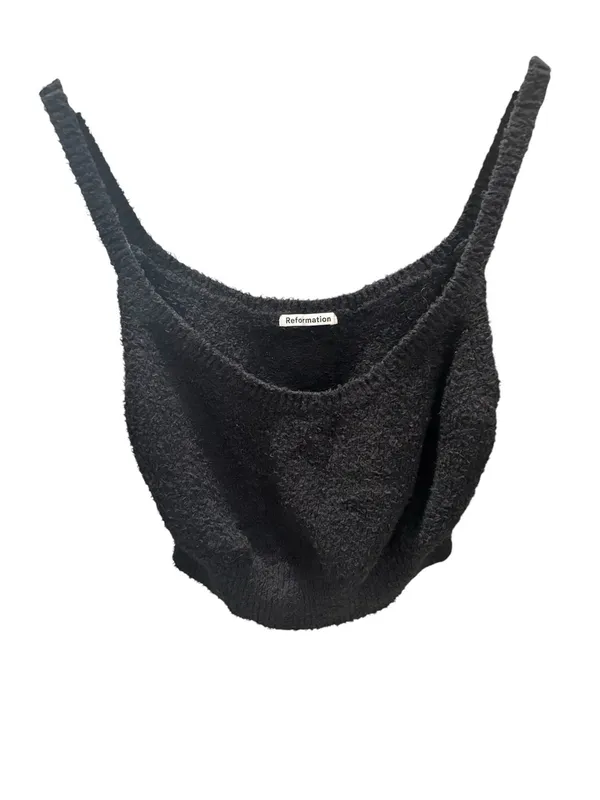 Reformation Black Teddy Crop Sweater Bralette | Size Large | 100% Organic Cotton - Image 2