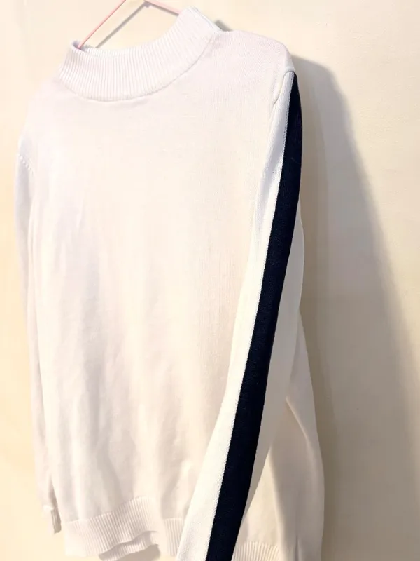 Collection L Mock Neck Long Sleeve Sweater White Black Stripe Womens Size L 14 - Image 3