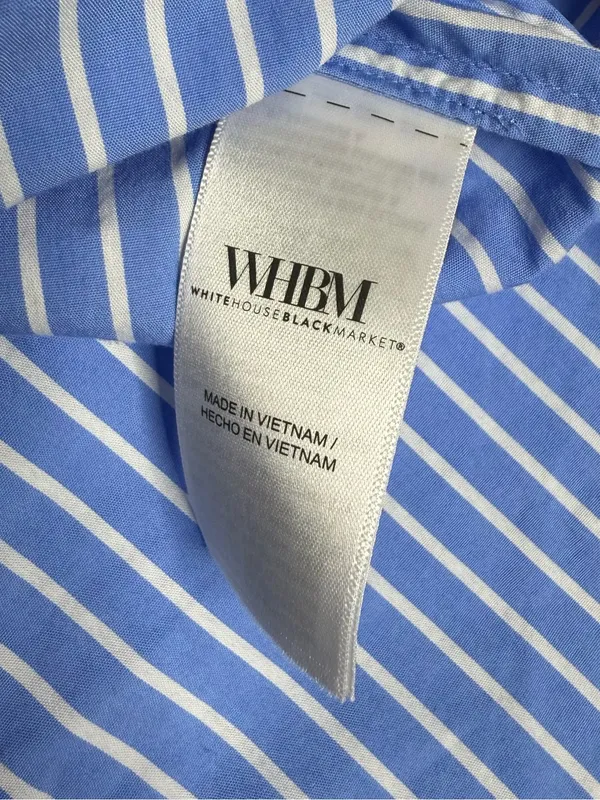 White House Black Market Striped Button Up Blouse Size 4 Ruched Sleeve - Image 3