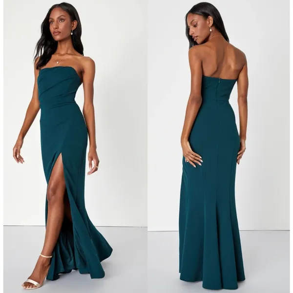 Lulus Marvelous Entrance Emerald Green Pleated Strapless Dress Gala Extra Small - Image 2