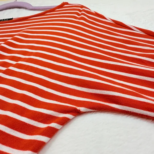 Lauren Ralph Lauren‎ M Orange Striped Top Boatneck Knit Nautical Preppy Coastal - Image 2