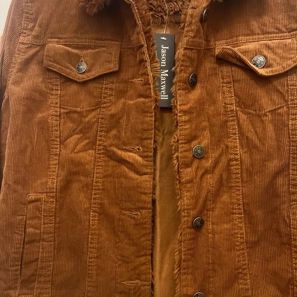 Jason Maxwell brown corduroy denim jacket fur collar‎ size M NWT - Image 2