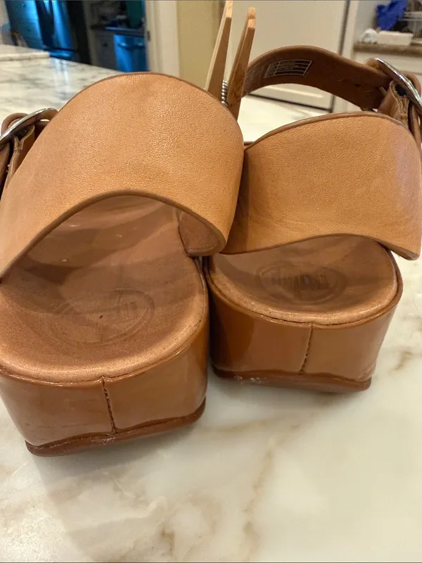 FitFlop Brown Leather Buckle Platform Sandals - Image 4