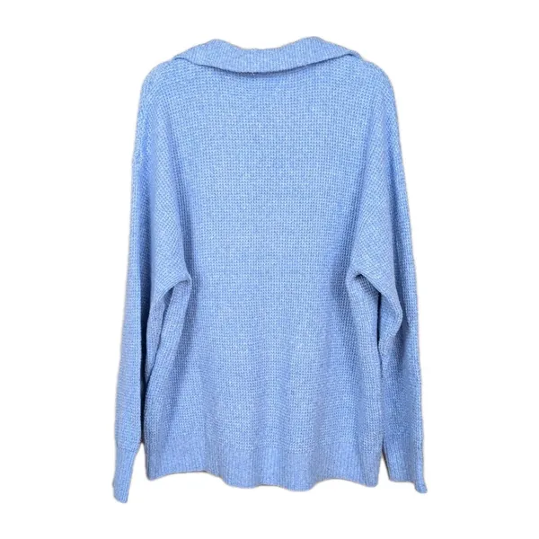 AERIE Blue V-Neck Collared Textured Oversize Sweater Drop Shoulder Women's Large - Image 2
