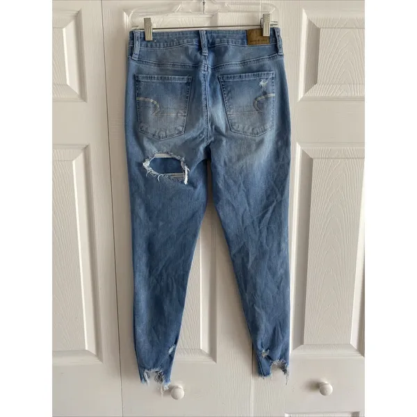 American Eagle Next Level Stretch Skinny Jeans Womens 8 Short Blue Distressed L8 - Image 5