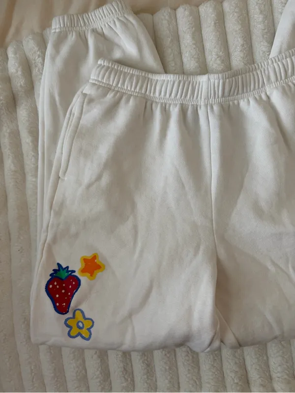 Pacsun White Sweatpants with Colorful Patch Details - Image 3