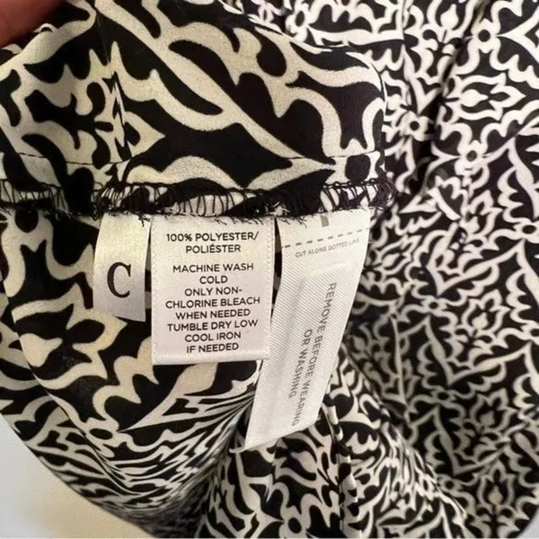 Loft Women's Sz Small Sleeveless Button Down Ruffle Blouse Black White Geometric - Image 12