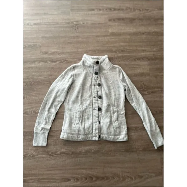Hollister Gray Sherpa Lined Coat Womens Medium Funnel Neck Button Front Jacket - Image 2