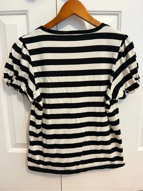 J.Crew Vintage jersey puff-sleeve T-shirt in stripe Size Medium - Image 7