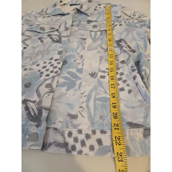 Creation Women Medium Floral Print Denim Style Button Down Jacket Blue Casual - Image 9