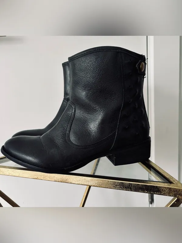 Naughty Monkey Black leather Rustic Cowboy Ankle boots women's 10 - Image 6