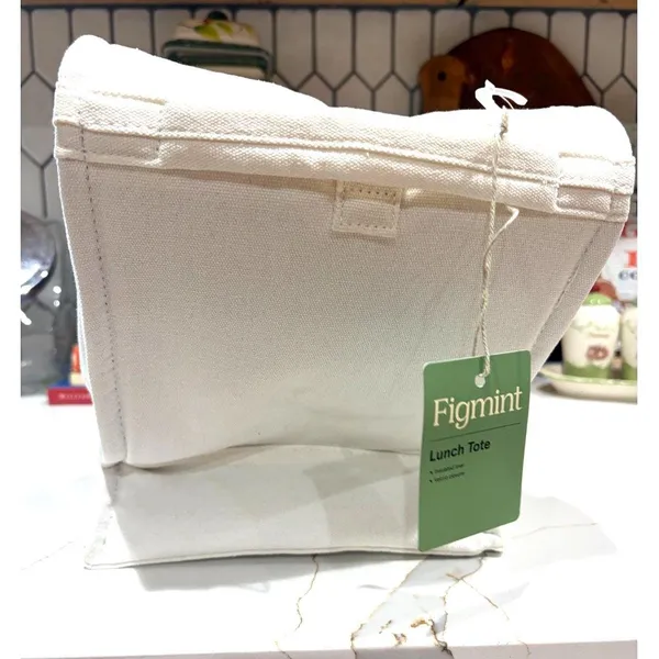 Figmint Insulated Lunch Tote White Canvas Minimalist Bag New Fold Over Closure - Image 2