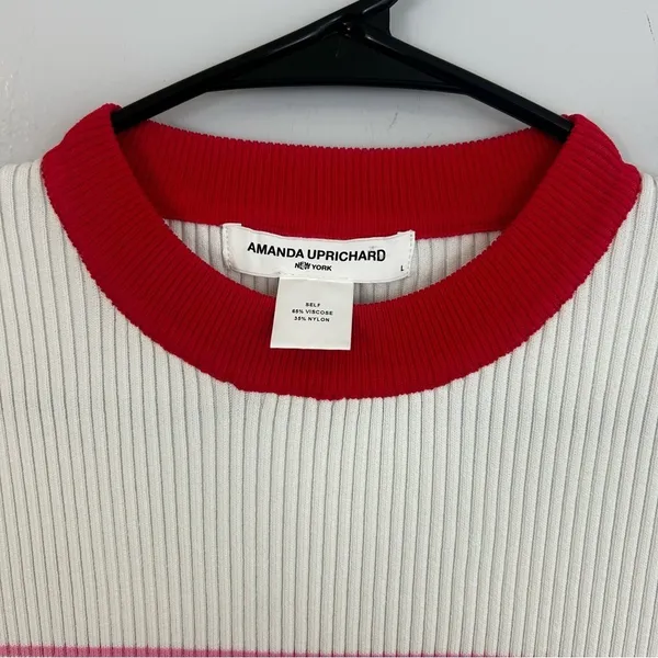 NWT Amanda Uprichard Red/Pink Ribbed Striped Short Sleeve Bodycon Mini Dress Lrg - Image 6