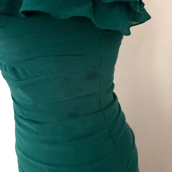 Gilar VTG Green Chiffon Silk Mermaidcore Whimsical Flounce Strap Dress 8 -Stain - Image 7