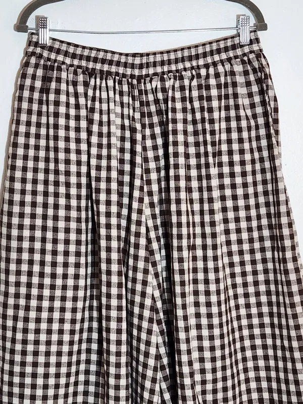 Chow Yatou Brown and Cream Gingham Check Wide Leg Cropped Pants Size XL NWT - Image 4