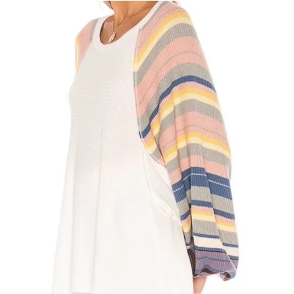Free People Rainbow Dreams Waffle Knit Thermal Balloon Long Sleeve Top Womens - Image 2