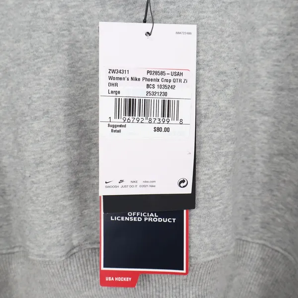 Nike Phoenix Crop Quarter Zip USA Hockey Fleece Sweatshirt Grey Large - Image 5