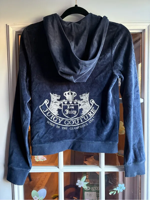 Y2K Juicy Couture Dark Blue Velour Zip Hoodie - Image 5