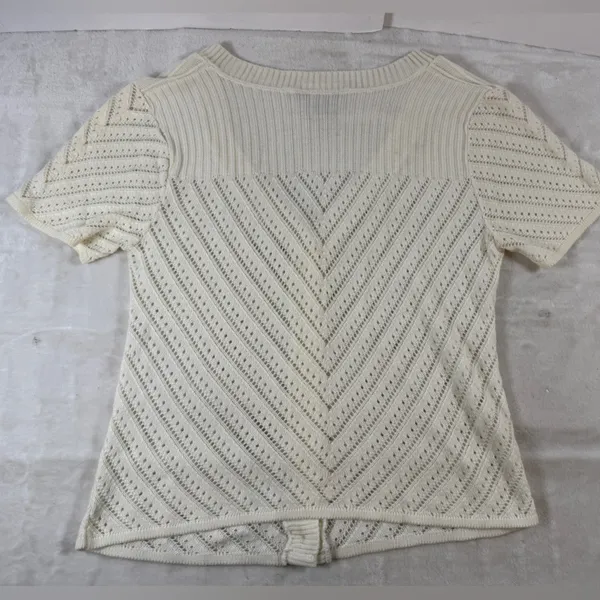 Requirements‎ vtg y2k Ivory Knit Button-Up Cardigan short sleeve womens small - Image 8