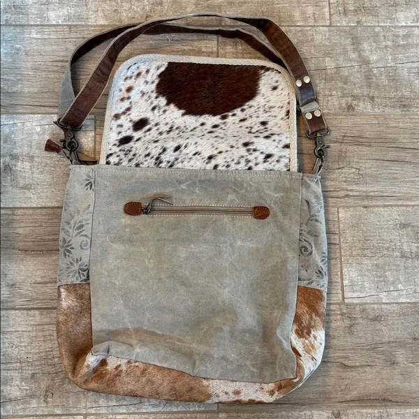 Cowhide And Leather Canvas Messenger Bag Featuring Genuine Hair and Leather Trim - Image 3