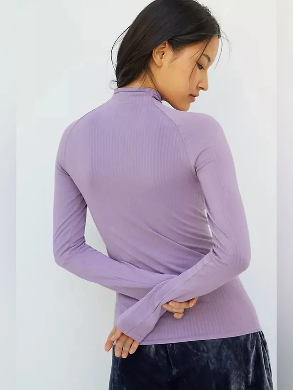Anthropologie Indra Seamless Ribbed Mock Neck Cozy Long Sleeve Top Size XL - Image 2