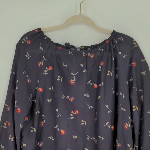 Madewell Cotton Silk Floral Peasant Blouse Size Small Navy Red Long Sleeve Shirt - Image 2