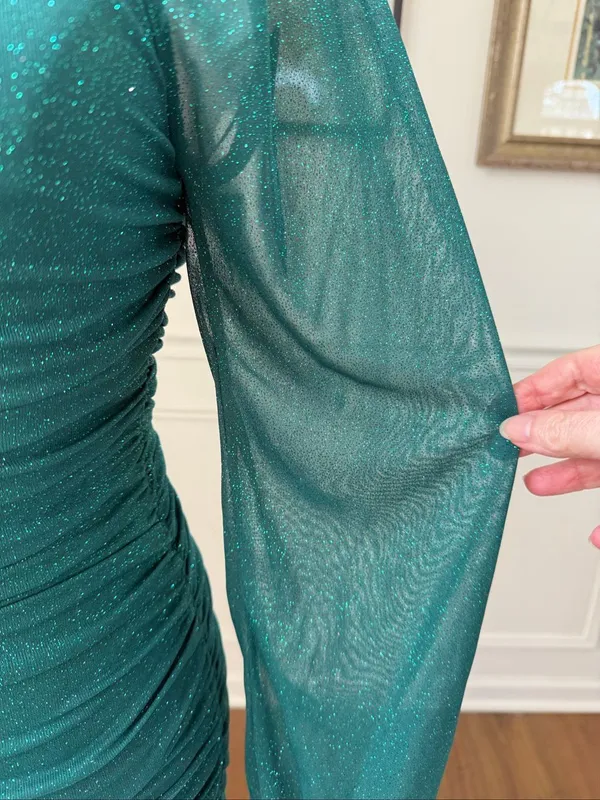Vintage Y2K Jump Apparel Green Glitter Ruched Long Sleeve Mini Dress XS - Image 6