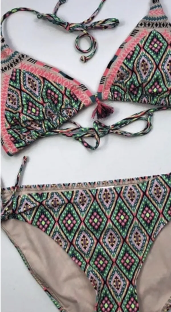 Xhilaration Neon Pink, Teal & Black Aztec Print Bikini Set - Image 4