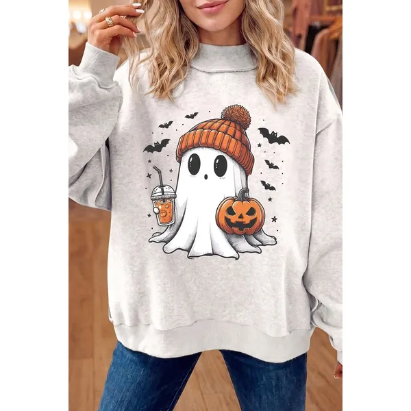Reversible Halloween Graphic Mock Neck Tunic Sweatshirt - Image 6