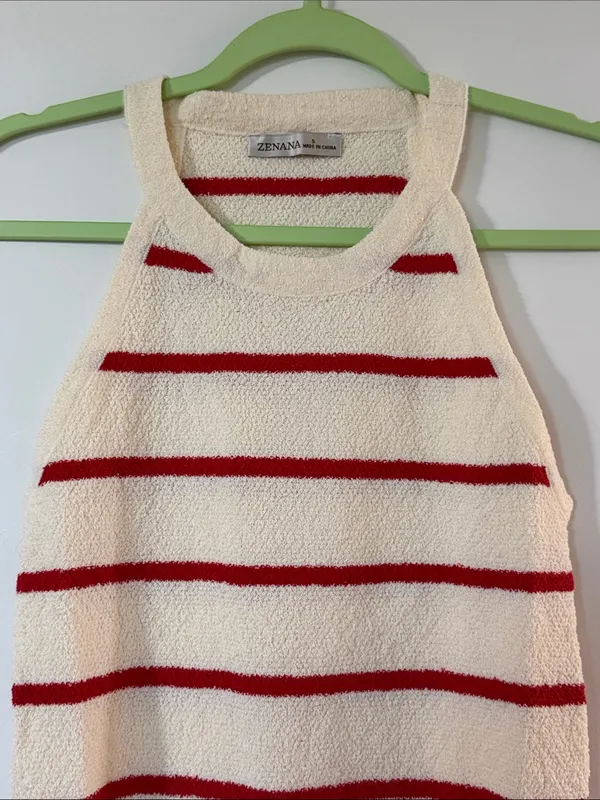 NWOT Zenana Outfitters Cream Tank Top with Red Stripes - Image 3