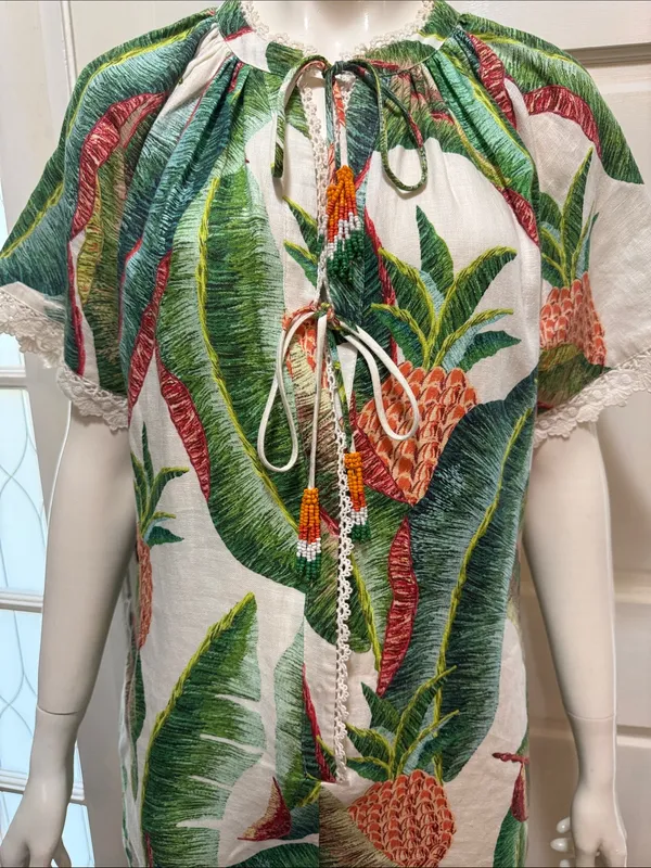 Farm Rio Tropical Pineapple Print Women’s Jumpsuit in Green & Cream S-S - Image 5